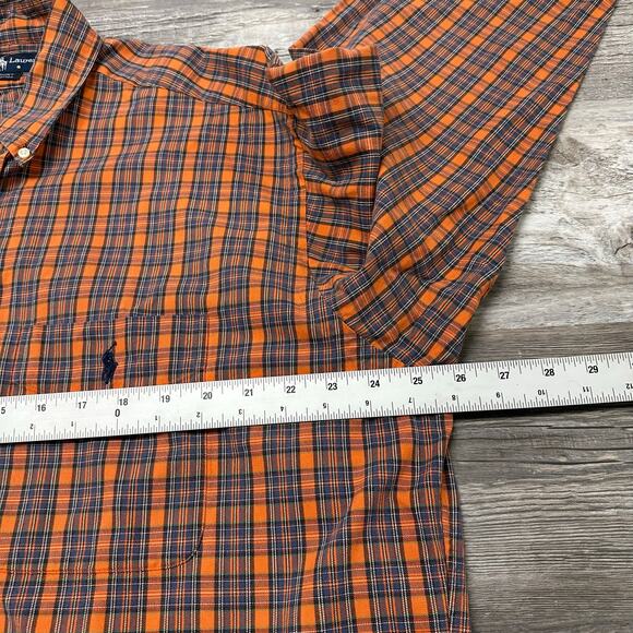 Vintage 90s Ralph Lauren Orange Blue Tartan Plaid Mens L‎ Button Down Big Shirt - Picture 6 of 8